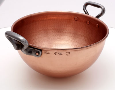 Pierre Vergnes 48cm Copper Mixing Bowl Hammered- 2 Handles- X