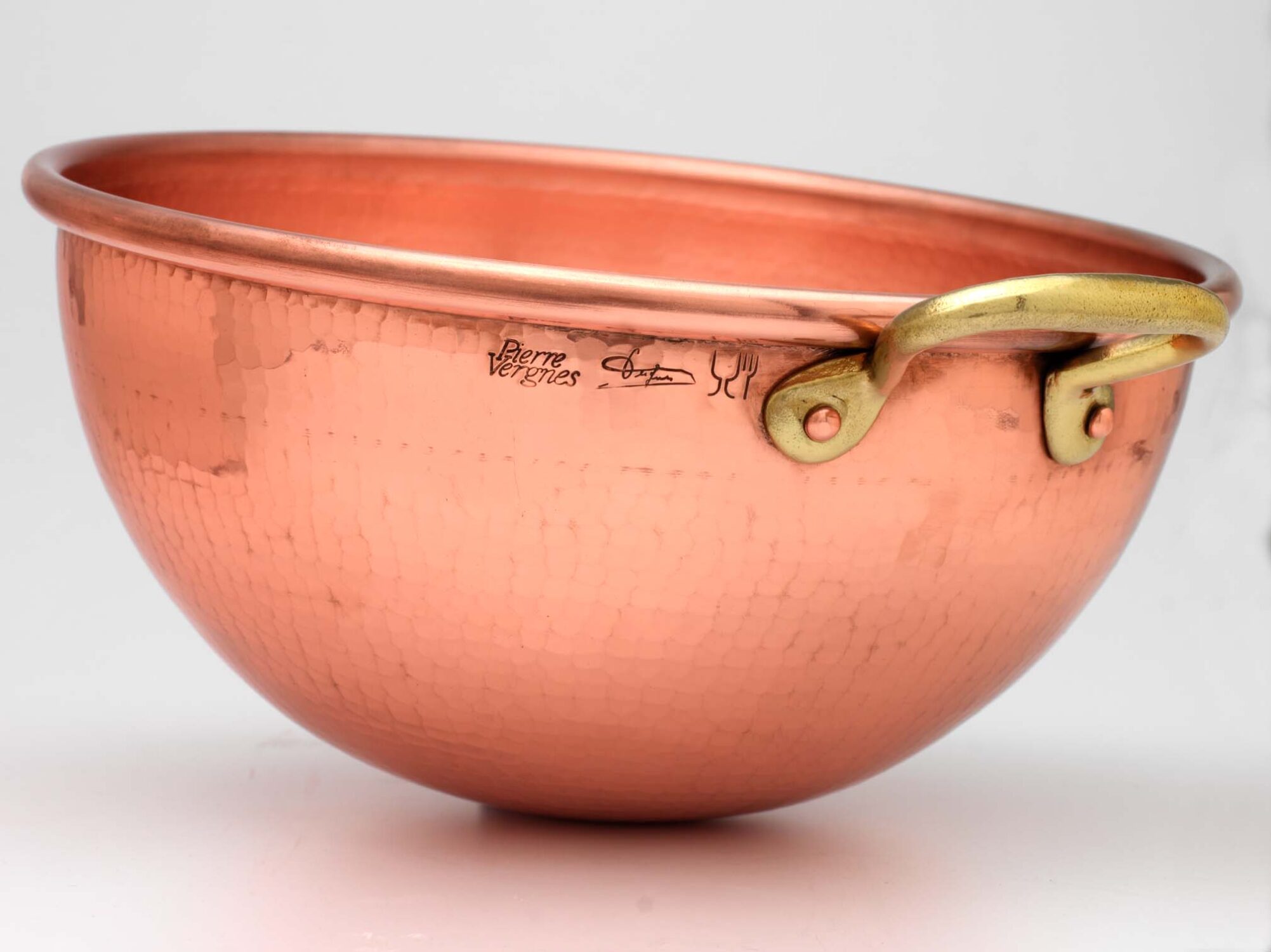Copper Mixing Bowl - One Brass Handle - Hammered
